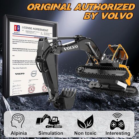 DOUBLE E Volvo 1:16 Scale RC Excavator 3-in-1 Construction Toys with 360° Rotation, Metal Shovel, Drill & Grabber – Professional Grade Remote Control Engineering Vehicle in Saudi Arabia