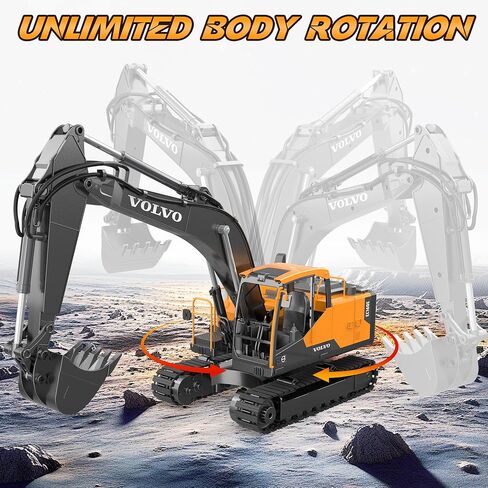 DOUBLE E Volvo 1:16 Scale RC Excavator 3-in-1 Construction Toys with 360° Rotation, Metal Shovel, Drill & Grabber – Professional Grade Remote Control Engineering Vehicle in Saudi Arabia