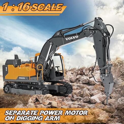 DOUBLE E Volvo 1:16 Scale RC Excavator 3-in-1 Construction Toys with 360° Rotation, Metal Shovel, Drill & Grabber – Professional Grade Remote Control Engineering Vehicle in Saudi Arabia