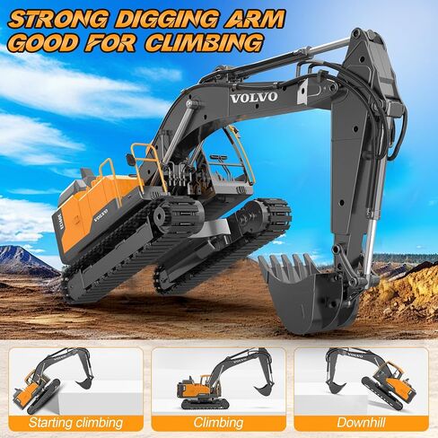 DOUBLE E Volvo 1:16 Scale RC Excavator 3-in-1 Construction Toys with 360° Rotation, Metal Shovel, Drill & Grabber – Professional Grade Remote Control Engineering Vehicle in Saudi Arabia