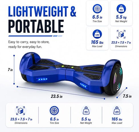 HOVERSTAR Hoverboards for a 7-12 Year Old, Bluetooth LED 2026 Upgraded in Kuwait