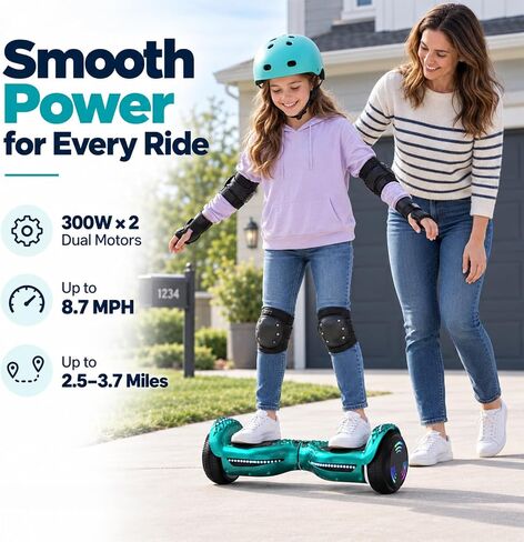 HOVERSTAR Kids Hoverboard, Bluetooth Speaker, LED Lights 2026 Upgraded in Kuwait