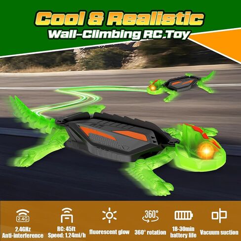 Wall Climbing Gecko, Glow-in-The-Dark Lizard Wall Crawler, Remote Control Lizard with LED Eyes, 360° Rotating Electric Reptile Robot for Floor and Wall, Christmas Birthday Gift for 3-8 Year Old Kids in Saudi Arabia