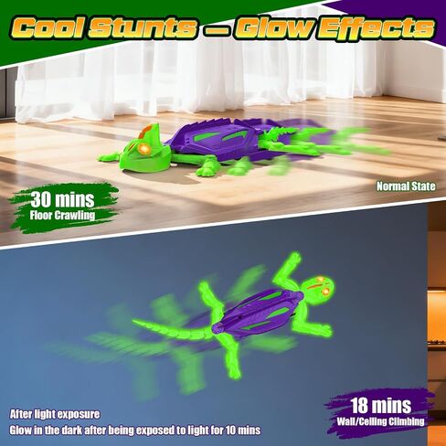Wall Climbing Gecko, Glow-in-The-Dark Lizard Wall Crawler, Remote Control Lizard with LED Eyes, 360° Rotating Electric Reptile Robot for Floor and Wall, Christmas Birthday Gift for 3-8 Year Old Kids in Saudi Arabia