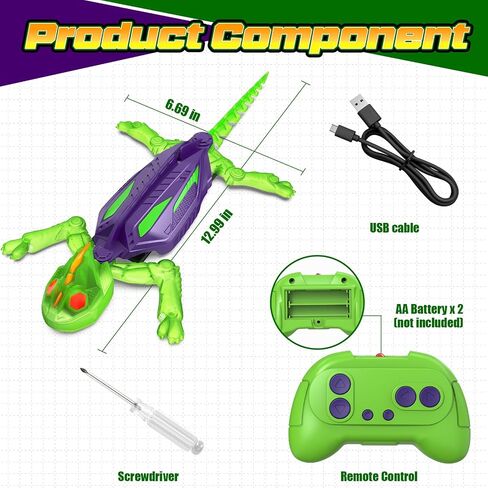 Wall Climbing Gecko, Glow-in-The-Dark Lizard Wall Crawler, Remote Control Lizard with LED Eyes, 360° Rotating Electric Reptile Robot for Floor and Wall, Christmas Birthday Gift for 3-8 Year Old Kids in Saudi Arabia