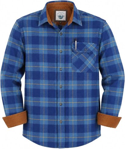 Gioberti Men's 100% Cotton Brushed Flannel Plaid Checkered Shirt with Corduroy Contrast in Kuwait