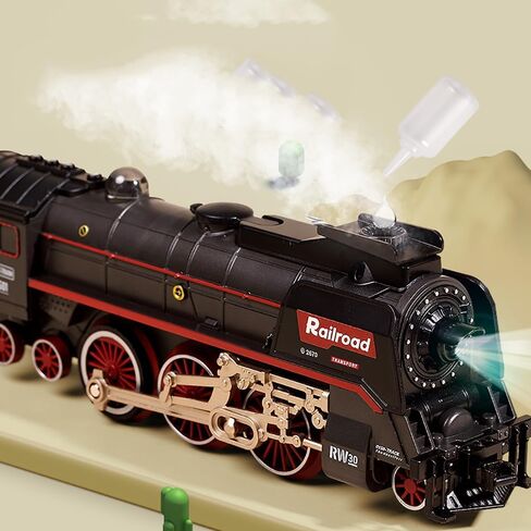 Christmas Electric Remote Control Train Set with Smoke, Lights, Sound, Locomotive Train Model with Track, Remote Carriage, USB Rechargeable, Gifts for Train Lovers in Kuwait