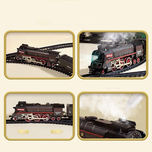 Christmas Electric Remote Control Train Set with Smoke, Lights, Sound, Locomotive Train Model with Track, Remote Carriage, USB Rechargeable, Gifts for Train Lovers in Kuwait