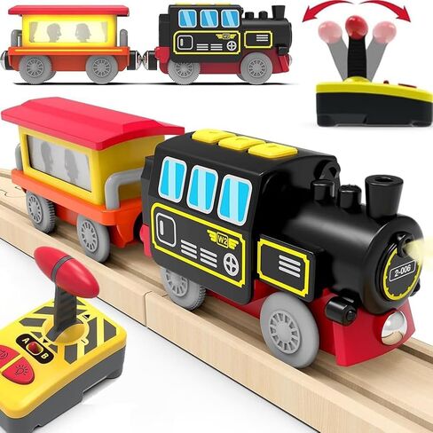 TOPLIVING Battery Operated Locomotive Train for Wooden Track, Remote Control Train with Magnetic Connection, Motorized Trains for Toddlers, Compatible with Thomas, Brio, Chuggington in Kuwait