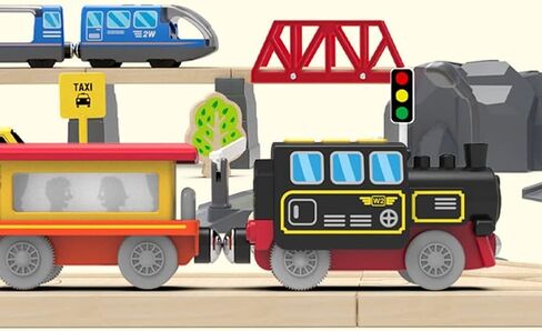TOPLIVING Battery Operated Locomotive Train for Wooden Track, Remote Control Train with Magnetic Connection, Motorized Trains for Toddlers, Compatible with Thomas, Brio, Chuggington in Kuwait
