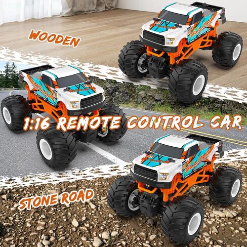 Remote Control Car, 1:16 Scale RC Monster Truck for Boys, 2.4 GHz All Terrain RC Cars for Boys Girls 4-7 8-12, 20 Km/h Off Road RC Truck, Christmas Birthday Gift for Kids and Adult, Orange in Kuwait