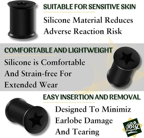 2 Pairs Silicone Black White Star Double Flared Saddle Piercing Jewelry Ear Stretcher Plugs Flesh Tunnel Earring Lobe in Kuwait