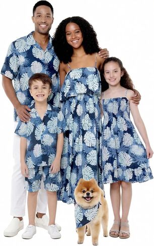 Matchable Family Hawaiian Luau Men Women Girl Boy Clothes in Pacific Palm Navy in Kuwait