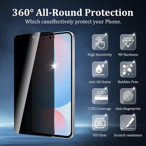 CHRINECY [4 Pack] 2Pack Privacy Screen Protector Compatible for Galaxy A04 with 2Pack Camera Lens Protector, 9H Hardness, Anti-Spy Tempered Glass Protector Film in Kuwait
