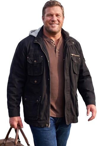 Boulder Creek by KingSize Men's Big & Tall 9 Pocket Twill Utility Jacket With Removable Hood in Kuwait