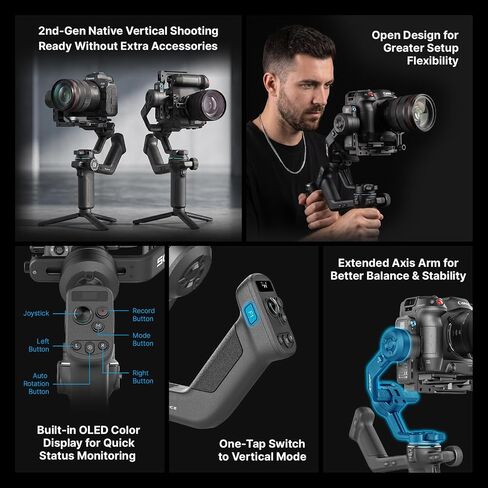 FeiyuTech Scorp Mini 3-Axis All in One Gimbal Stabilizer for Mirrorless Camera with Short Lens, Compact Cameras, Action Camera Gopro, 54-88mm Width iPhone 14 Pro, 1.3" Touch Screen, 2.6lbs Payload in Kuwait
