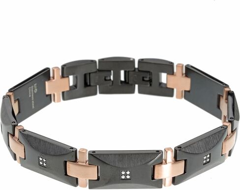 Metro Jewelry Thick Specialty Bracelet for Men in Stainless Steel with Black and Rose Ion Plating or Diamond Accents - 8.5 Inches Long and 13 mm Wide with Fold Over Clasp in Kuwait