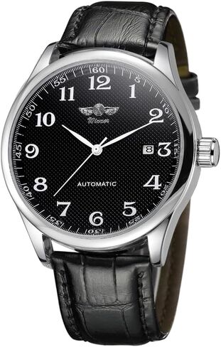 VIGOROSO Mens Watches Automatic Mechanical Black Dial Leather Strap Wrist Watch in Kuwait