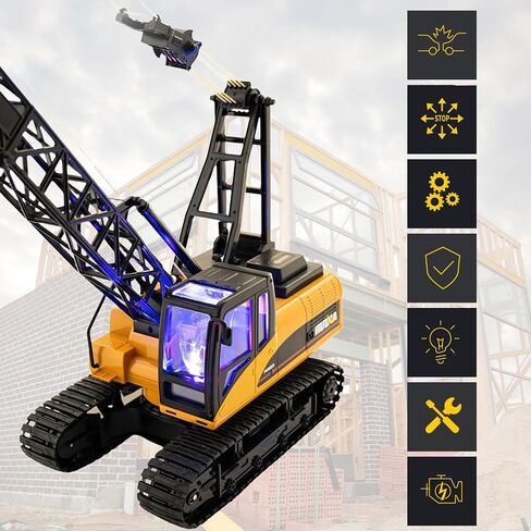 Ailejia Remote Control Truck Crawler Tower Crane Toy for Boys, 1/14 RC Truck Crane Construction Toy Tractor Digging Engineering Toy Construction Vehicle with Lights Sounds for Boys & Girls in Saudi Arabia