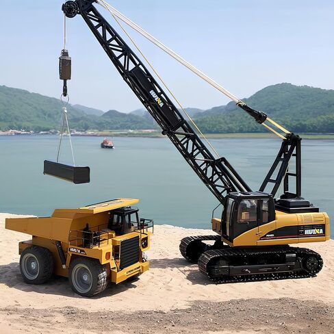 Ailejia Remote Control Truck Crawler Tower Crane Toy for Boys, 1/14 RC Truck Crane Construction Toy Tractor Digging Engineering Toy Construction Vehicle with Lights Sounds for Boys & Girls in Saudi Arabia