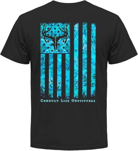 Country Life Outfitters Blue Camo American Flag Black Mens Short Sleeve T-Shirt in Kuwait