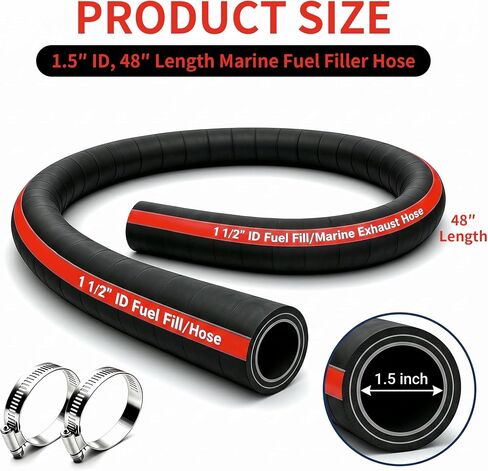 1-1/2"Fuel Fill Hose, 1.5" ID 48 Inch 58524 Marine Exhaust & Fuel Filler Hose. Fuel Tank Vent & Exhaust Hose,Marine Exhaust Hose for Gasoline, Methanol, Ethanol Fuel, 58524 Exhaust Hose in Saudi Arabia