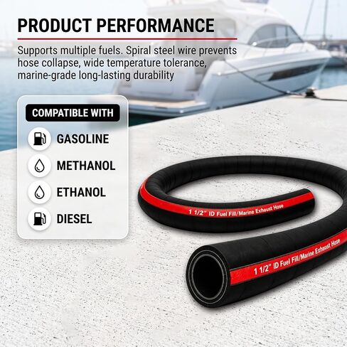 1-1/2"Fuel Fill Hose, 1.5" ID 48 Inch 58524 Marine Exhaust & Fuel Filler Hose. Fuel Tank Vent & Exhaust Hose,Marine Exhaust Hose for Gasoline, Methanol, Ethanol Fuel, 58524 Exhaust Hose in Saudi Arabia