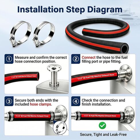 1-1/2"Fuel Fill Hose, 1.5" ID 48 Inch 58524 Marine Exhaust & Fuel Filler Hose. Fuel Tank Vent & Exhaust Hose,Marine Exhaust Hose for Gasoline, Methanol, Ethanol Fuel, 58524 Exhaust Hose in Saudi Arabia