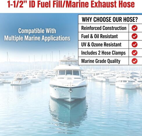 1-1/2"Fuel Fill Hose, 1.5" ID 48 Inch 58524 Marine Exhaust & Fuel Filler Hose. Fuel Tank Vent & Exhaust Hose,Marine Exhaust Hose for Gasoline, Methanol, Ethanol Fuel, 58524 Exhaust Hose in Saudi Arabia