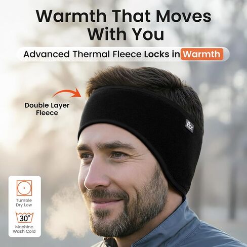 180s Winter Fleece Ear Warmers Unisex Headband for Men Women | Excellent for Ski Running Cycling (Black) in Kuwait