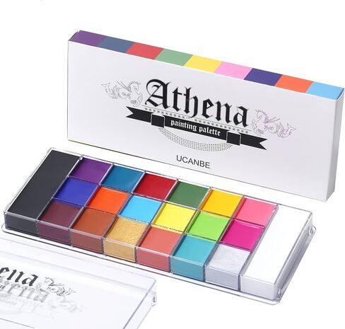 UCANBE Athena Face Body Paint Oil Palette, 20 Colors Large Black White Professional Flash Tattoo Halloween SFX Party Artist Costume Festival Stage Cosplay Full Size Makeup Painting Kit 168g in Kuwait