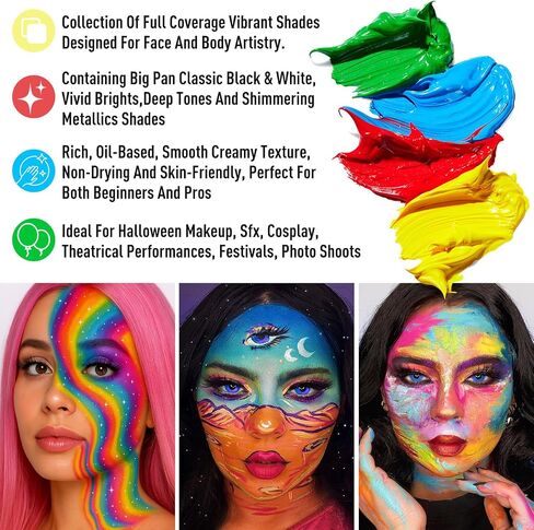 UCANBE Athena Face Body Paint Oil Palette, 20 Colors Large Black White Professional Flash Tattoo Halloween SFX Party Artist Costume Festival Stage Cosplay Full Size Makeup Painting Kit 168g in Kuwait