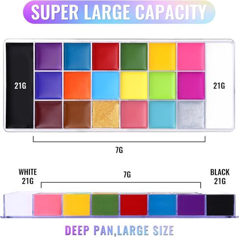 UCANBE Athena Face Body Paint Oil Palette, 20 Colors Large Black White Professional Flash Tattoo Halloween SFX Party Artist Costume Festival Stage Cosplay Full Size Makeup Painting Kit 168g in Kuwait