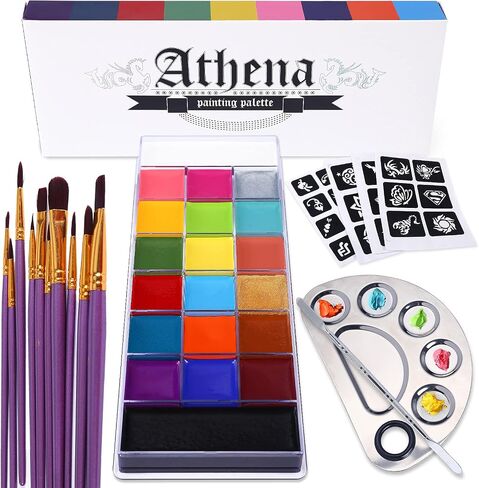 UCANBE Athena Face Body Paint Oil Palette, 20 Colors Large Black White Professional Flash Tattoo Halloween SFX Party Artist Costume Festival Stage Cosplay Full Size Makeup Painting Kit 168g in Kuwait