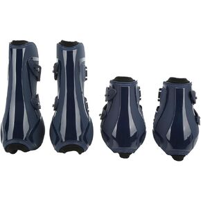 Horse Hind Tendon Boots, Protective Navy Blue Shock Absorbing PU + Neoprene Horse Leg Guards for Jumping for Riding