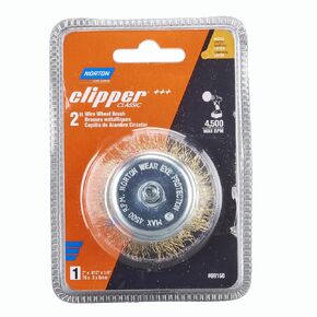 Norton Wire Brush, Clipper 2" Wire Wheel for Drill and Pencil Grinder, Coated Brass Brush for Cleaning, Crimped Wire Metal Brush, Pack of 1