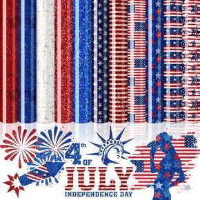 JarThenaAMCS 11 Sheet Patriotic Vintage Heat Transfer Vinyl 4th of July Iron on Vinyl American Flag Red Blue White HTV Adhesive Craft Vinyl for Independence Day Clothing DIY Fabric, 9.6 x 11.8 Inch