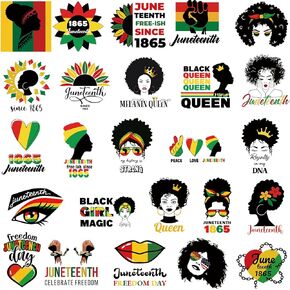 25 Sheets Juneteenth Iron on Decals HTV Heat Transfer Vinyl Sheets African Women Patches Stickers Iron on Appliques for Clothing Design T-Shirt