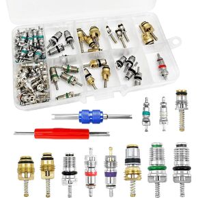 102Pcs Air Conditioning Valve Core - Valve Cores Accessories A/C R12 R134a Accessories Kit, Automotive Air Conditioning Refrigeration Tire Valve Stem Cores Repair Tool Assortment Kit