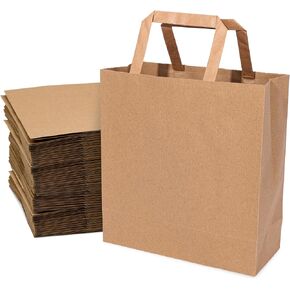 Prime Line Packaging 9x4x10 100 Pack Brown Paper Bags with Handles, Small Paper Lunch Bags, Takeout for Food, Grocery, Shopping, Small Business, Bulk
