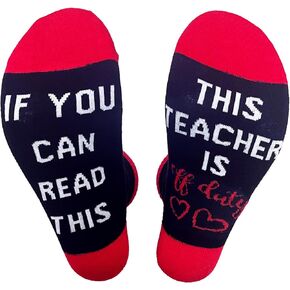 LXBSXY Funny Socks, If You Can Read This. This Teacher is Off Duty", Funny Socks for Teachers Holiday Gift, Christmas Gift