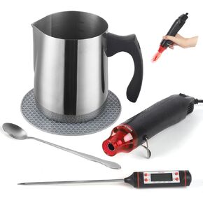 handysienda Candle Making Kit Supplies for Adults, DIY Soy Candle Make Set for Beginners, with Heat Gun, 900ml Pouring Pot Metal Pitcher, Thermometer, Candle Making Accessories