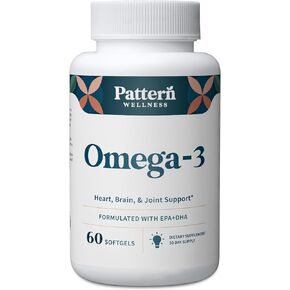 Pattern Wellness Omega 3 Softgels - Pure Fish Oil Formula - Brain, Heart, & Joint Support - 3rd Party Lab Tested - Non-GMO, Dairy-Free, Gluten-Free