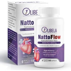 OLIBELA Nattokinase 4,000 FU 180 Capsules Supports Heart Health, Circulatory System, & Normal Blood Flow. Enzymes for Overall Blood Health, Detox & Cleanse. Non-GMO, Vegan - 6 Months Supply