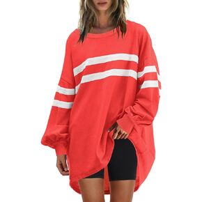 Panadila Womens Oversized Crewneck Sweatshirt Striped Pullover Long Sleeve Tunic Tops to Wear with Leggings
