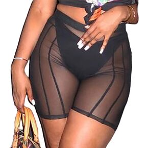 aihuajie Women's Sexy Sheer Mesh Biker Shorts Workout Gym Booty Shorts See Through Skinny Short Leggings