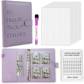 100 Envelopes Money Saving Challenge, Money Saving Binder with Cash Envelopes, Savings Challenges book with envelopes, Finance Books and Bill Organizer to help you save $5,050
