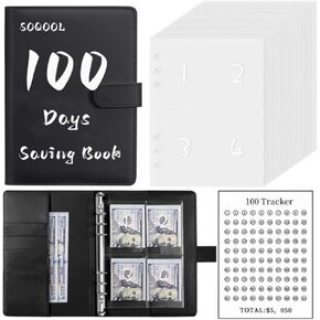 Soqool مجلد ميزانية توفير المال لمدة 100 يوم مع مظاريف نقدية، كتاب تحديات الادخار بنك أموال للأطفال مع مغلفات منظم توفير المال لتوفير 5,050 دولارًا in Kuwait