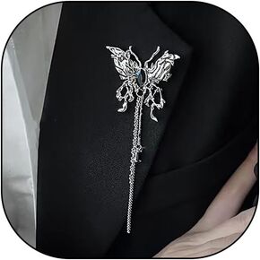 Black Crystal Butterfly Brooch for Women Teen Girls,Vintage Silver Tassel Pendant Brooch, Dainty Insect Pins Clothing Accessories Jewelry Gifts