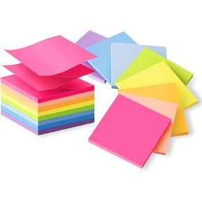 (16 Pack) Pop Up Sticky Notes 3x3 in Post Accordion Stickies Super Sticking Power Memo Pads Bright Colors